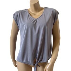 Green Envelope Los Angeles Gray Knit Top Size S Tie Front High Low Cap Sleeve